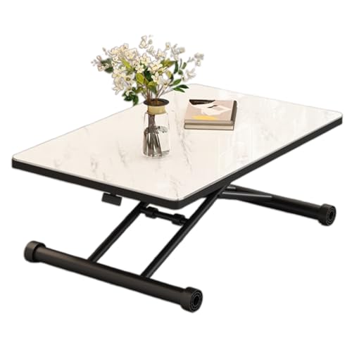Couchtisch mit Hebeplatte, kann in einen Esstisch umgewandelt werden, höhenverstellbar, zusammenklappbar, mit Holztischplatte und stabilen Kreuz-Metallbeinen (Farbe: B, Größe 90 x 60, 10-71 cm) von DRFGHK