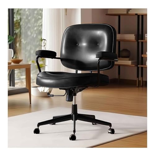 DRFGHK 360° drehbarer Bürostuhl, ergonomischer Leder-Computer mit neigbarer Rückenlehne und Armlehnen, bequemer gepolsterter Schreibtisch, höhenverstellbar von 82–90 cm von DRFGHK