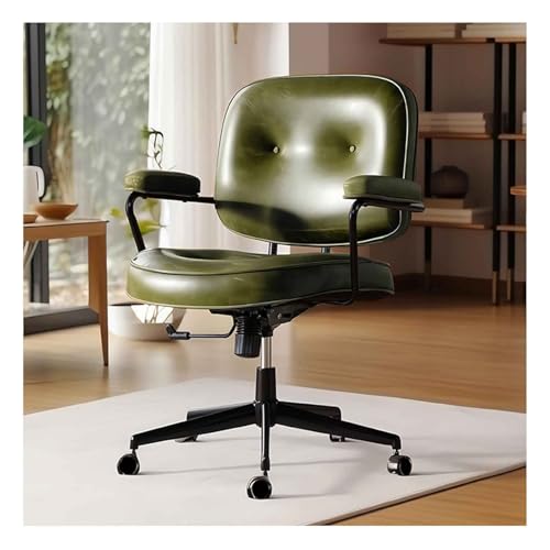 DRFGHK 360° drehbarer Bürostuhl, ergonomischer Leder-Computer mit neigbarer Rückenlehne und Armlehnen, bequemer gepolsterter Schreibtisch, höhenverstellbar von 82–90 cm von DRFGHK
