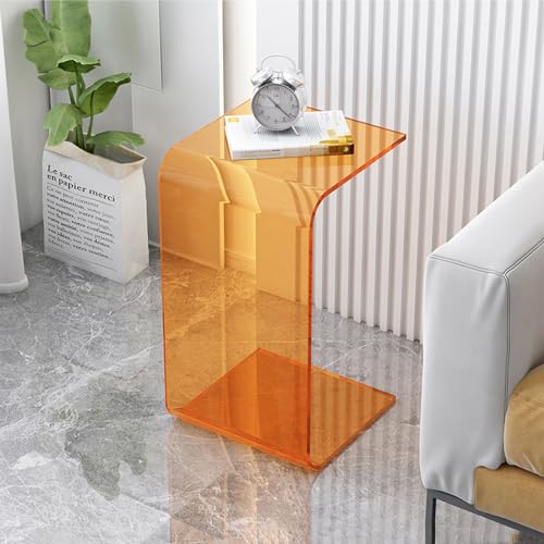 DRFGHK Acryl-Beistelltisch, klarer Acryl-Beistelltisch in C-Form, moderner dekorativer Nachttisch für Wohnzimmer, Schlafzimmer, transparent (Orange) von DRFGHK