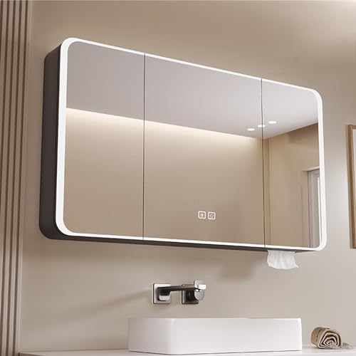 DRFGHK Arc Smart Medizinschrank mit Lichtern, beleuchtetem Defogger, beleuchtetem Spiegel, intelligenter Spiegellicht-Defogger, Beauty-Aufbewahrungsschrank (Farbe: Grau, Größe: 100 °C) von DRFGHK