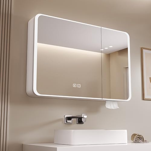 DRFGHK Arc Smart Medizinschrank mit Lichtern, beleuchtetem Defogger, beleuchtetem Spiegel, intelligenter Spiegellicht-Defogger, Beauty-Aufbewahrungsschrank (Farbe: Weiß, Größe: 70 C) von DRFGHK