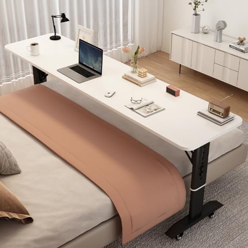 DRFGHK Beistelltisch aus Massivholz mit Rollen, höhenverstellbar, Computertisch für Bett von DRFGHK