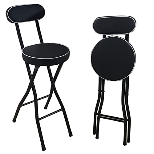 DRFGHK Klapphocker/gepolsterter Barhocker, tragbarer Frühstücksküchen-Hochstuhl für Erwachsene, Tragfähigkeit 150 kg, 1 Stück (Farbe: Schwarz, Größe 60 cm) von DRFGHK