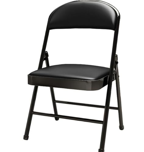 DRFGHK Klappstuhl aus Metall mit gepolsterter Sitzfläche, schwarz, Vinylpolsterung von DRFGHK