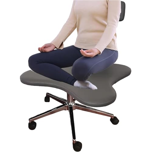 DRFGHK Kniestuhl, verstellbare Rückenstütze für Büro, Zuhause, Meditationsraum, weißes schwarzes Leder, überkreuzte Schreibtisch-Computerarbeiter, Übergröße, Adhd-Stühle für Erwachsene mit Rädern von DRFGHK