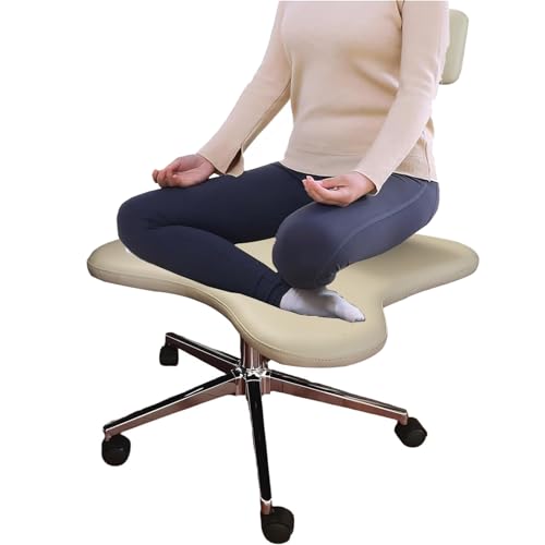 DRFGHK Kniestuhl, verstellbare Rückenstütze für Büro, Zuhause, Meditationsraum, weißes schwarzes Leder, überkreuzte Schreibtisch-Computerarbeiter, Übergröße, Adhd-Stühle für Erwachsene mit Rädern von DRFGHK