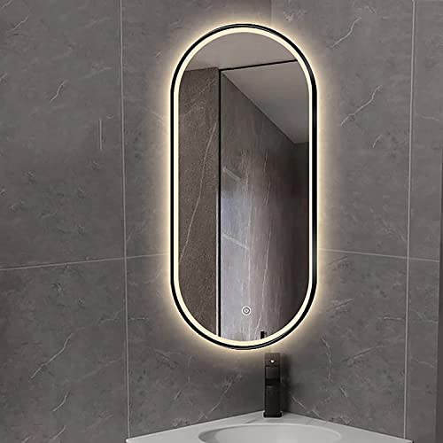 DRFGHK LED Badezimmerspiegel Oval Wandspiegel mit Schwenkarm und schwarzem Rahmen montiert Vanity Touch Schalter Dimmbar 3 Lichteinstellungen Vertikal & Horizontal von DRFGHK