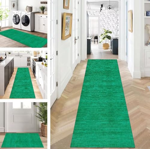 DRFGHK Läufer Teppich Vintage Grün Waschbar rutschfest - 110 x 200 cm Lang Flur & Küche Matte Ideal für Wohnzimmer Schlafzimmer Korridor Meterware Anpassbar Größe von DRFGHK
