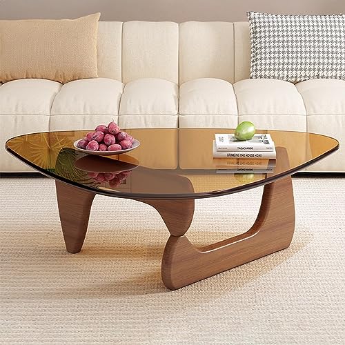 DRFGHK Massivholzsockel, klare Glasplatte, moderner Vintage-Beistelltisch, ideal für Wohnzimmer, Terrasse von DRFGHK