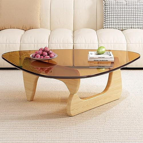 DRFGHK Massivholzsockel, klare Glasplatte, moderner Vintage-Beistelltisch, ideal für Wohnzimmer, Terrasse von DRFGHK