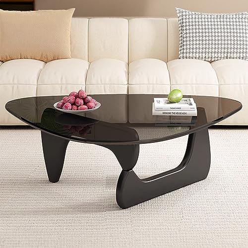 DRFGHK Massivholzsockel, klare Glasplatte, moderner Vintage-Beistelltisch, ideal für Wohnzimmer, Terrasse von DRFGHK