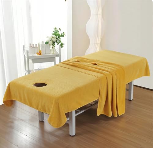 DRFGHK Mikrofaser Massageliege Laken Waschbares Handtuch Weiches Massagetücher Massagetischbezug mit Loch Bezug, für Massageliege, Schönheitsbett Spa, Schönheit(Yellow,200cmx100cm-W von DRFGHK