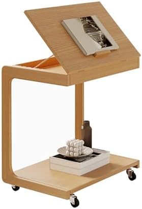 DRFGHK Mobiler Couchtisch mit Rollrädern, Verstellbarer Winkel, Beistelltisch aus Massivholz für kleine Räume, perfekt Schlafzimmer und Wohnzimmer von DRFGHK