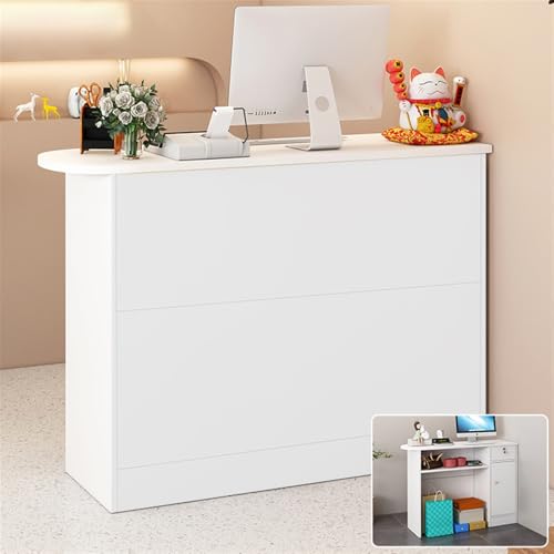 DRFGHK Moderner ovaler weißer Empfangstresen, luxuriös, Kleiner Rezeptions-Schreibtisch für Salon oder Büro, Kassenzimmer (100 cm) von DRFGHK