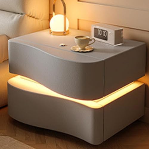 DRFGHK Nachttisch 2Er Set LED Mit 2 Schubladen, Schubladen Für Schlafzimmermöbel, Beistelltisch Licht,Grau,50cm DRFGHK Nachttisch 2Er Set LED Mit 2 Schubladen, Schubladen Für Schlafzimmermöbel, Beistelltisch Licht,Grau,50cm von DRFGHK