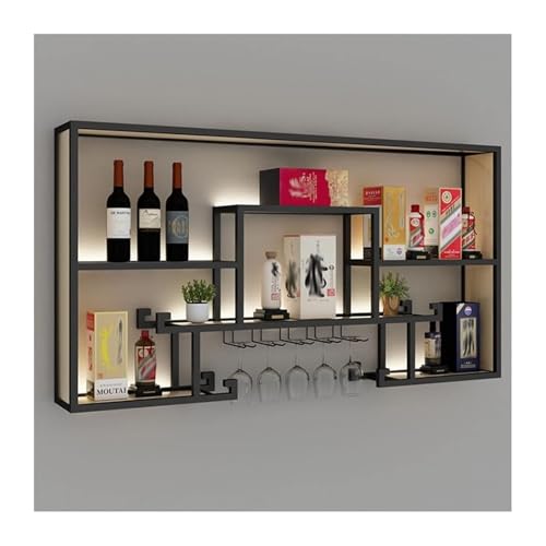 DRFGHK Schwimmendes Barregal mit LED-Beleuchtung, Metallregal für Weinflaschen und Glas, Weinflaschenregal, beleuchtetes Regal Bars von DRFGHK
