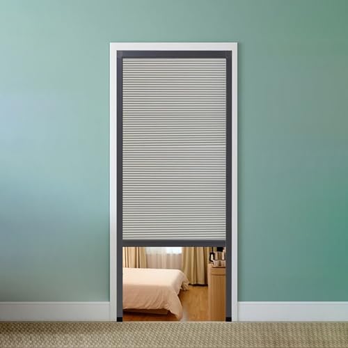 Falttür Innenfalttür mit Herunterziehbarem Vorhang, Graue, Einziehbare Tür Ohne Bohren, Falttüren Akkordeoneffekt, Faltbarer Raumteiler, Sichtschutzgitter(33x80in(84x203cm)) von DRFGHK