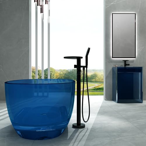 Freistehender Wasserfall-Badewannenarmatur mit Duschkopf, 360° drehbar, Bodenmontage, 2 Modi, Schwarz Freistehender Wasserfall-Badewannenarmatur mit Duschkopf, 360° drehbar, Bodenmontage, 2 Modi, Schwarz von DRFGHK