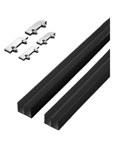 Glas-Schiebetürschiene, 5 mm, schwarzer Schrankschieber mit Rollen, Set für Bücherregal, Vitrine (70 cm) von DRFGHK