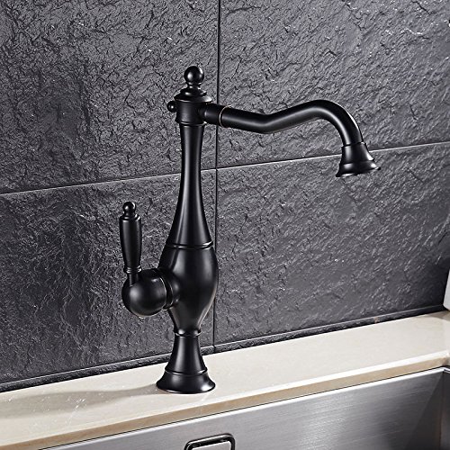 Küchenspüle Wasserhahn für Bar, Bauernhaus, Gewerbe, Messing, Wasser, 360 Grad drehbar, schwenkbarer Mischbatterie, Einlochmischbatterie, Gefäßhahnarmaturen (schwarz) von DRFGHK
