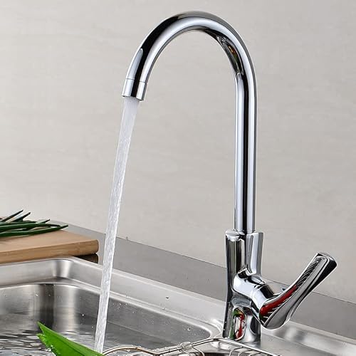 Küchenspüle Wasserhahn für Bar, Bauernhaus, Gewerbe, drehbar, gebürstete Mischbatterie, 360 Grad drehbar, Messingarmaturen, heiße und kalte Wasserhähne, Silber von DRFGHK