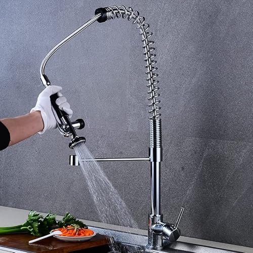 Küchenspüle-Wasserhahn für Bar, Bauernhaus, kommerziell, ausziehbare Armaturen, Warm- und Kaltwasserhahn, Küche, Drei-Wege-Mischbatterie, verchromte Armaturen (Stil B) von DRFGHK