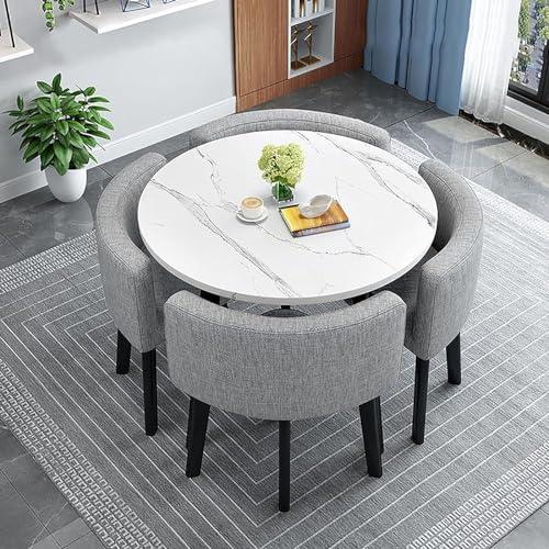 Moderner runder Küchentisch und Stoffstühle, platzsparend, für Zuhause, Büro oder Empfang von DRFGHK