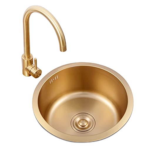 Runde Edelstahl-Küchenspüle mit Wasserhahn und Zubehör, goldfarbene Stange für moderne Häuser Runde Edelstahl-Küchenspüle mit Wasserhahn und Zubehör, goldfarbene Stange für moderne Häuser von DRFGHK