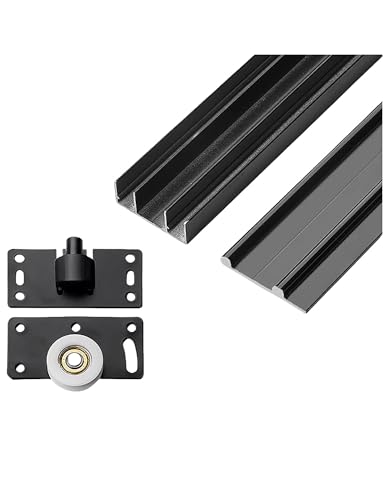 Schiebetürschienen-Set – Dreifach-Schienen-Aluminium-Kleiderschrank für Schrank-Glastüren (schwarz, 190 cm) von DRFGHK