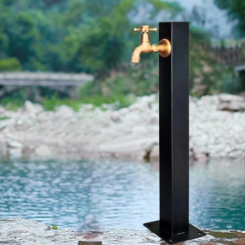 Schwarzer quadratischer Gartenwassersäule aus Edelstahl, freistehender Schlauchständer mit Wasserhahn, Frostschutzrohr, vertikaler Hydrant für Bewässerung und Brunnen (Höhe: 60 cm) von DRFGHK
