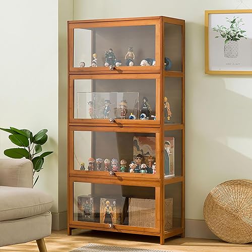 Showcase, Curiosity Cabinets with Glass Doors, Display Cabinet, Bamboo Storage Collection Display, Safe and Healthy, 60 x 32 140 cm, Brown von DRFGHK