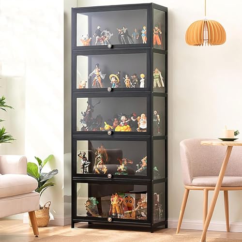 Showcase, Curiosity Cabinets with Glass Doors, Display Cabinet, Bamboo Storage Collection Display, Safe and Healthy, 60 x 32 172 cm, Black von DRFGHK
