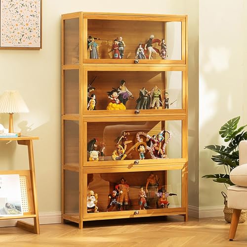 Showcase, Curiosity Cabinets with Glass Doors, Display Cabinet, Bamboo Storage Collection Display, Safe and Healthy, 70 x 32 140 cm, Wood Colour von DRFGHK