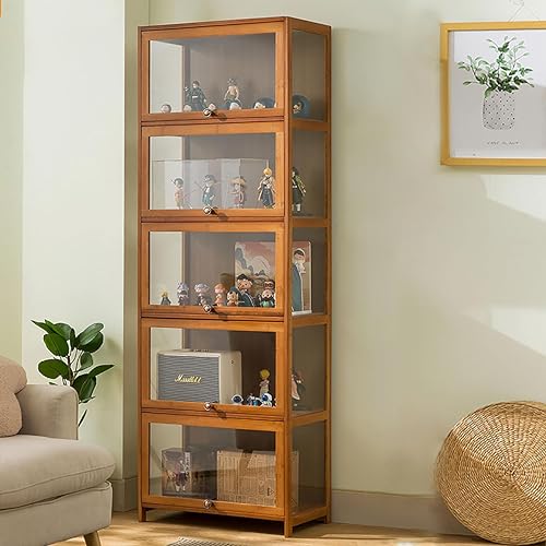 Showcase, Curiosity Cabinets with Glass Doors, Display Cabinet, Bamboo Storage Collection Display, Safe and Healthy, 70 x 32 172 cm, Brown Showcase, Curiosity Cabinets with Glass Doors, Display Cabinet, Bamboo Storage Collection Display, Safe and Healthy, 70 x 32 172 cm, Brown von DRFGHK