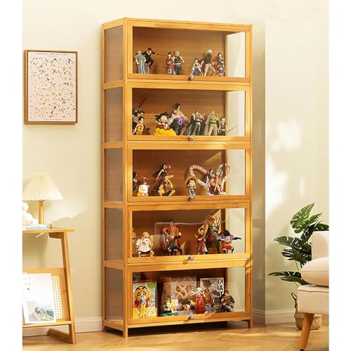 Showcase, Curiosity Cabinets with Glass Doors, Display Cabinet, Bamboo Storage Collection Display, Safe and Healthy, 70 x 32 172 cm, Wood Colour von DRFGHK