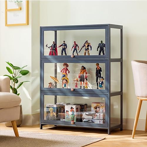 Showcase, Curiosity Cabinets with Glass Doors, Display Cabinet, Bamboo Storage Collection Display, Safe and Healthy, 80 x 32 106 cm, Grey von DRFGHK