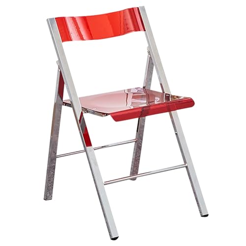 Tragbarer Klappstuhl aus transparentem Acryl mit Chromrahmen, stilvolle Klappstühle für Wohnzimmer, Esszimmer, Schlafzimmer, modernes rotes Design von DRFGHK