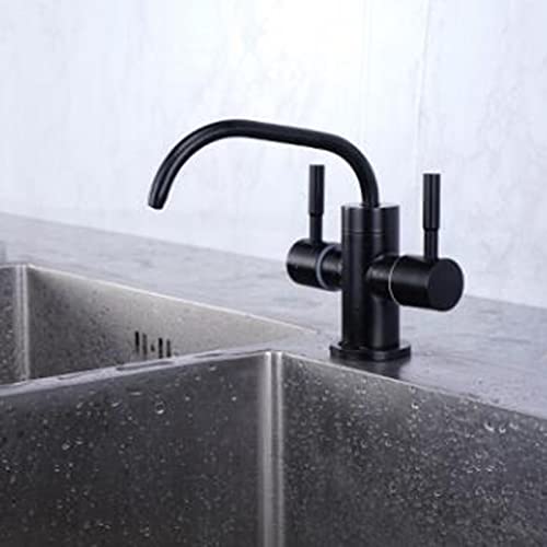 Trinkwasseraufbereiter, Wasserhahn, Edelstahl, schwenkbar, Doppelausgang, Schwarz - C (E) von DRFGHK