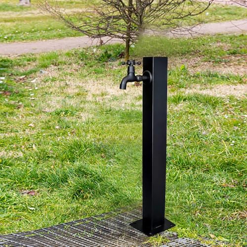 Vertikale Gartenwassersäule aus Edelstahl mit Wasserhahn, Bodenmontage, Frostschutzspender, Hydrant für Terrassen- und Rasenbewässerung, schwarz (Höhe: 95 cm) von DRFGHK