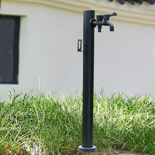 Vertikale zylindrische Garten-Wassersäule aus schwarzem Edelstahl, Frostschutzhahn, Innenhofpfosten, dekorativer Hof-Hydrantbrunnen für Terrasse/Hinterhof (Höhe 95 cm) von DRFGHK