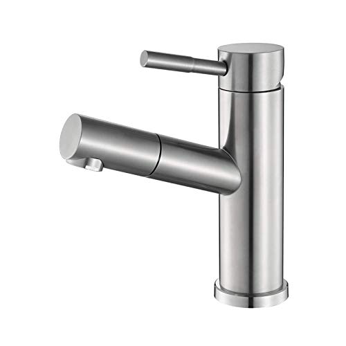 Wasserhahn Bad für Waschbecken Badarmaturen Mischbatterie Waschtischmischer mit Brause Ausziehbar 304 Edelstahl Wasserhahn Bad Waschtischarmatur Einhebelmischer Gebürstet Armatur für Waschbecken von DRFGHK