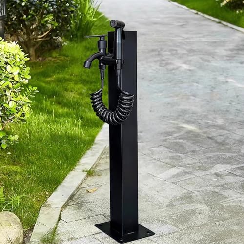 Wassersäule für den Außenbereich, Bodenhalterung, Edelstahl, freistehender Schlauchständer, Außenhahnpfosten mit Sprühpistole für Bewässerung und Waschen (Höhe: 95 cm) von DRFGHK