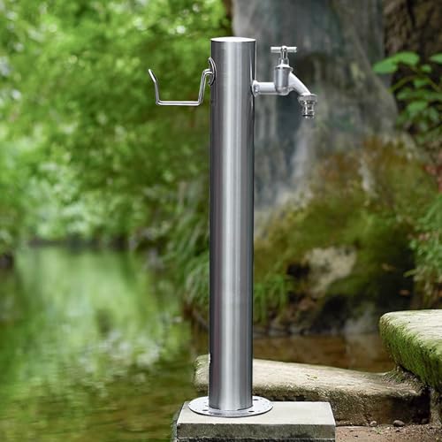 Zylindrische Garten-Wassersäule aus Edelstahl, freistehender Schlauchständer mit Wasserhahn, bodenmontierter Hydranthahn für Bewässerung/Autowäsche (Höhe: 50 cm) von DRFGHK