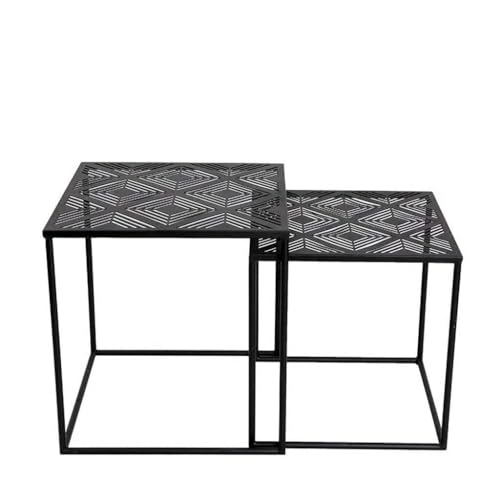 Couchtisch 2er Set Quadratisch Nesting Couchtisch Sofa Beistelltisch Wohnzimmer Modern, Schwarz Metall Hohl Design Nachttische, Couchtisch 2er Set Quadratisch Nesting Couchtisch Sofa Beistelltisch Wohnzimmer Modern, Schwarz Metall Hohl Design Nachttische, von DRFGNF