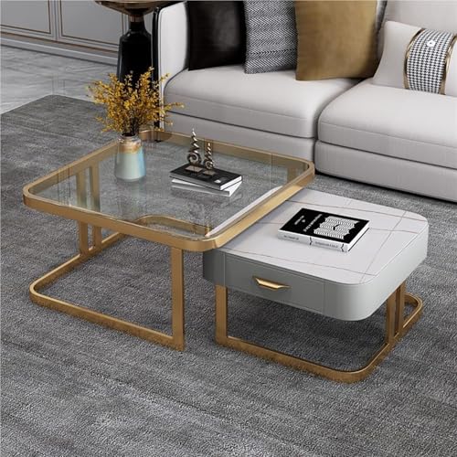 Couchtisch Nesting 2er Set für kleine Räume Quadratischer Nachttisch und Nachttisch für Wohnzimmer Schlafzimmer und Balkon 2 in 1 Design von DRFGNF