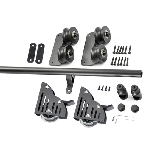 DRFGNF Bibliotheks-Schiebeleiter-Hardware-Kit mit Bodenrolle, Schwarze Metall-Stahl-Rundrohrschiene, 3,3 Fuß 24 Fuß, komplettes Set mit Rollleiter-Hardware von DRFGNF