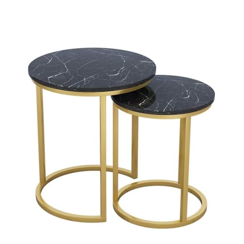 DRFGNF Couchtisch Couchtisch Marmor-Set - Beistelltisch 2er-Set - Satztische als Wohnzimmer/Sofa/Schlafzimmer/Flur/Büro Wartetisch， Schwarze Nachttische， von DRFGNF