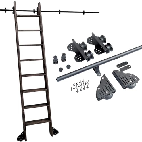 DRFGNF Einziehbarer Rollleiter-Hardware-Bausatz, Bücherregal-Schiebeleiter-Beschläge, Mobile Leiterschienen, Bibliotheks-Schiebeleiter-Komplettsatz (ohne Leiter), Schwarz (10 Fu von DRFGNF
