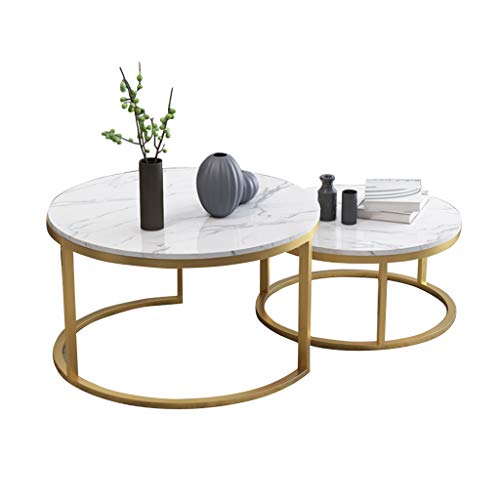 DRFGNF Moderne Marmor-Satztische, 2er-Set, mit Metallbeinen, Kaffee-Beistelltisch für Wohnzimmer oder Balkon, kleiner Raum, Sofa, Beistelltisch oder Ecktisch (70 cm + 55 cm) von DRFGNF